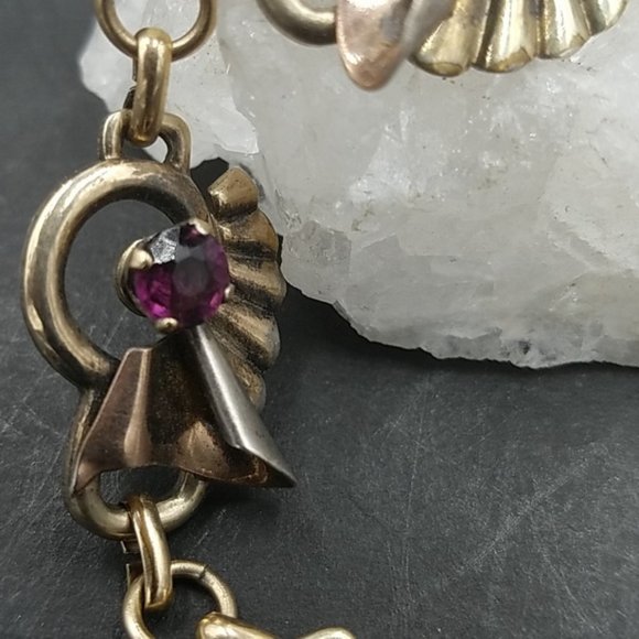 Vintage Sterling Fluted Bracelet Purple Glass Signed Harry Iskin - Picture 2 of 5